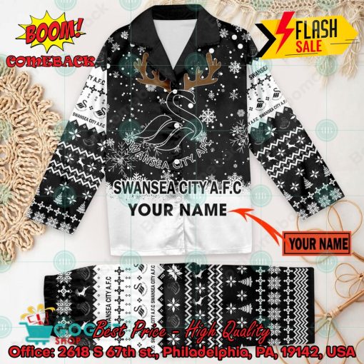 Swansea City AFC Deer Horn Personalized Name Pajamas Set For Christmas 2024