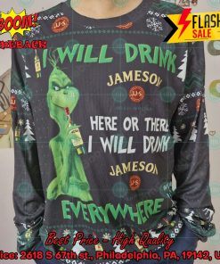 Trending 2024 Grinch I Will Drink Jameson Everywhere Ugly Christmas Sweater