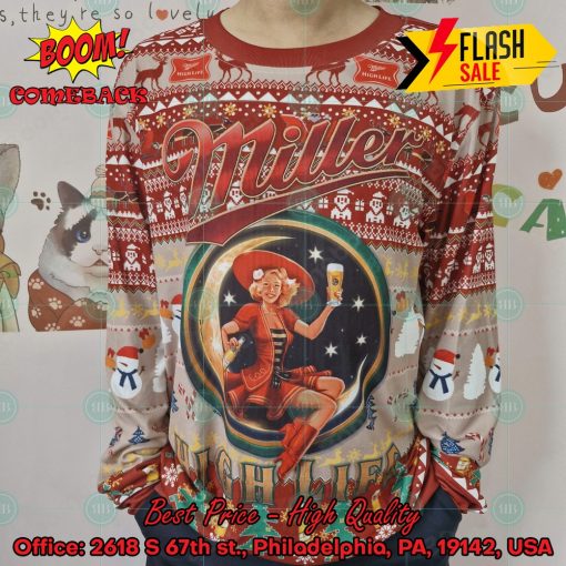 Trending 2024 Miller High Life Ugly Christmas Sweater