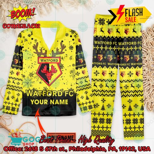 Watford FC Deer Horn Personalized Name Pajamas Set For Christmas 2024