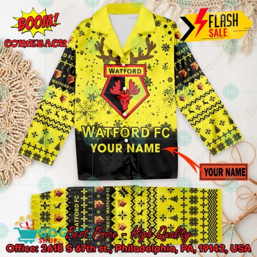 Watford FC Deer Horn Personalized Name Pajamas Set For Christmas 2024