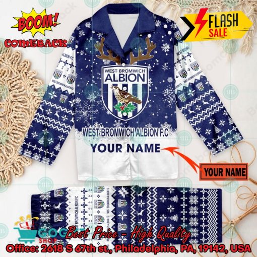 West Bromwich Albion FC Deer Horn Personalized Name Pajamas Set For Christmas 2024