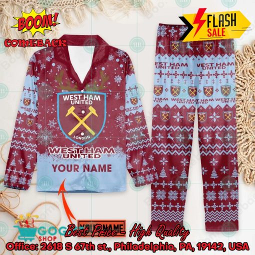 West Ham United FC Deer Horn Personalized Name Pajamas Set For Christmas 2024