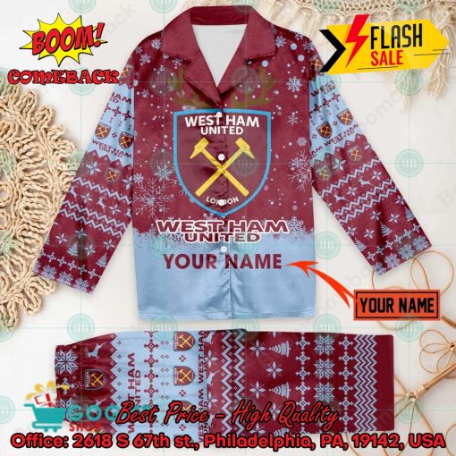 West Ham United FC Deer Horn Personalized Name Pajamas Set For Christmas 2024