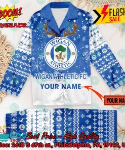 Wigan Athletic FC Deer Horn Personalized Name Pajamas Set For Christmas 2024