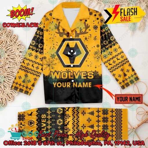 Wolverhampton Wanderers FC Deer Horn Personalized Name Pajamas Set For Christmas 2024