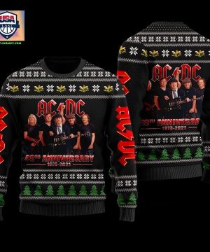 AC DC Band Black 3D Faux Wool Ugly Sweater