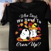 Snoopy Fall Jesus He Never Leaves Shirt and Sweatshirt