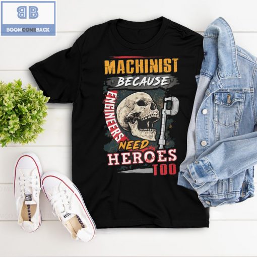 Skull Machinist Because Engineers Need Heroes Too Shirt and hoodie