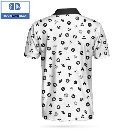 Black And White Bitcoin Cryptocurrency Pattern Athletic Collared Men’s Polo Shirt