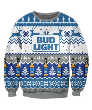 Bud Light Bottles And Pine Pattern Christmas 3D Sweater