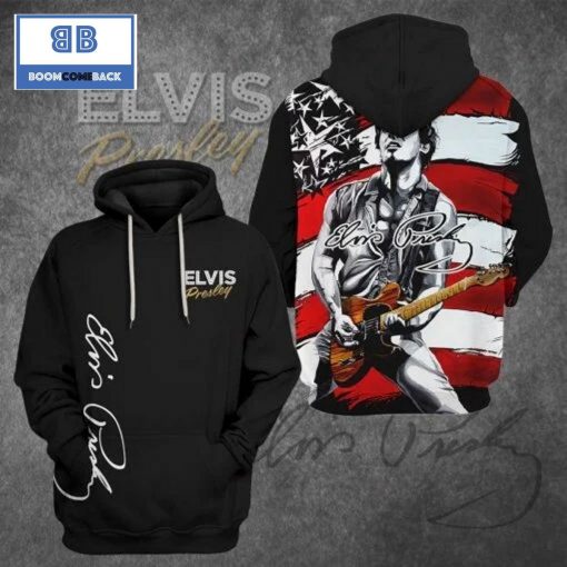 Elvis Presley American Flag Signature 3D Hoodie