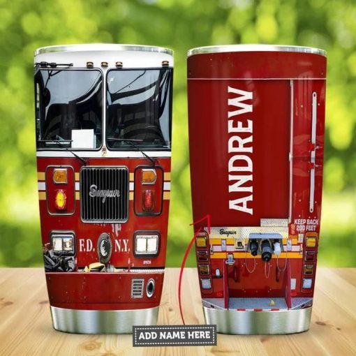 Firefighting Fire Truck Custom Name Steel Tumbler