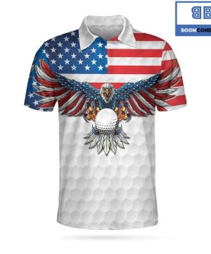 Golf American Flag Eagle Wings White Golf Pattern Athletic Collared Men’s Polo Shirt