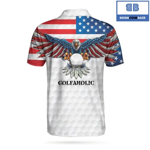 Golf American Flag Eagle Wings White Golf Pattern Athletic Collared Men’s Polo Shirt