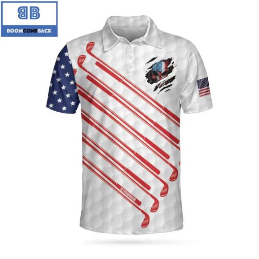 Golf American Flag Skull Ripped Athletic Collared Men’s Polo Shirt