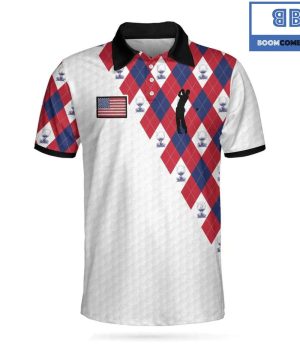 Golf Argyle Pattern With American Flag Athletic Collared Men's Polo Shirt