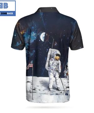 Golf Astronaut Moon American Flag Athletic Collared Men's Polo Shirt