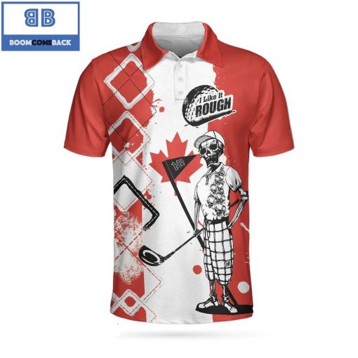 Golf I Like It Rough Canada Flag Argyle Pattern Skeleton Golfing Athletic Collared Men’s Polo Shirt