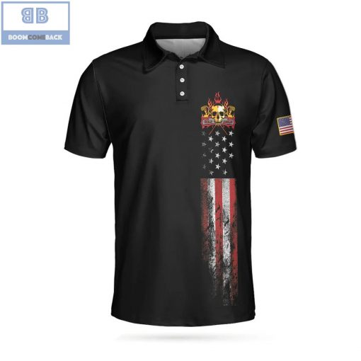 Golf Skull America Flag Wet Paint Athletic Collared Men’s Polo Shirt