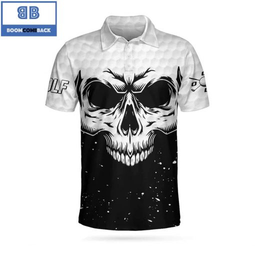 Golf Skull Pattern Black And White Athletic Collared Men’s Polo Shirt