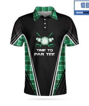 Golf Time To Par Tee Green Tartan Plaid Pattern Athletic Collared Men's Polo Shirt