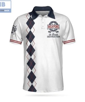 Golf Weapons Of Grass Destruction White And Navy Argyle Pattern Athletic Collared Men's Polo Shirt