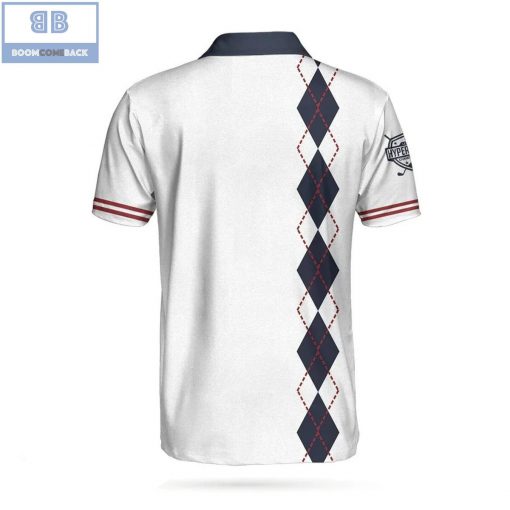 Golf Weapons Of Grass Destruction White And Navy Argyle Pattern Athletic Collared Men’s Polo Shirt