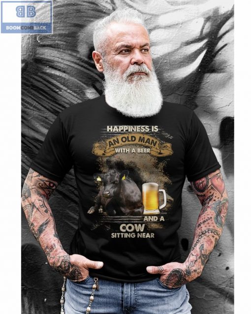 Happiness Is An Old Man With A Beer And Cow Shirt