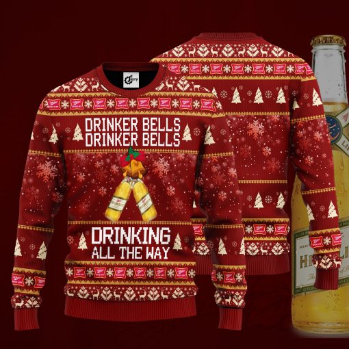 Miller High Life Drinker Bells Drinking All The Way Christmas Sweater