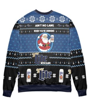 No Laws When You’re Drinking Miller Lite With Santa Claus Christmas Black 3D Sweater