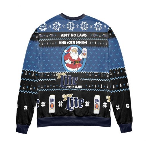 No Laws When You’re Drinking Miller Lite With Santa Claus Christmas Black 3D Sweater