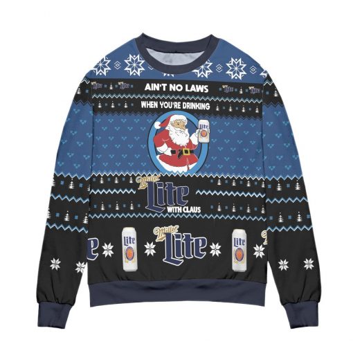 No Laws When You’re Drinking Miller Lite With Santa Claus Christmas Black 3D Sweater