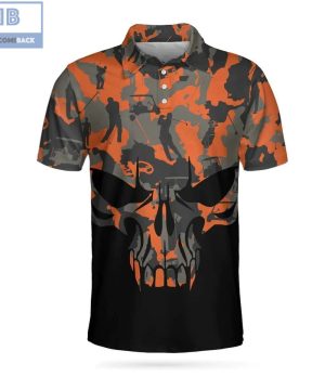 Orange Camouflage Golf Set Skull Golfer Silhouette Pattern Athletic Collared Men’s Polo Shirt