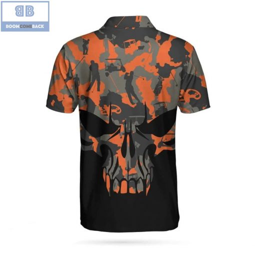 Orange Camouflage Golf Set Skull Golfer Silhouette Pattern Athletic Collared Men’s Polo Shirt