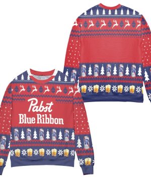 Pabst Blue Ribbon Beer Christmas Red 3D Sweater