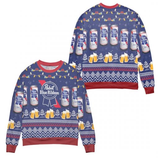 Pabst Blue Ribbon Beer Lights And Snow Christmas 3D Sweater