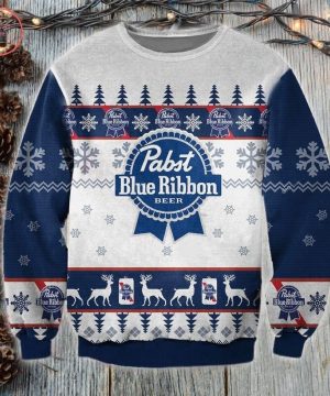 Pabst Blue Ribbon Beer Pine Pattern Christmas 3D Sweater