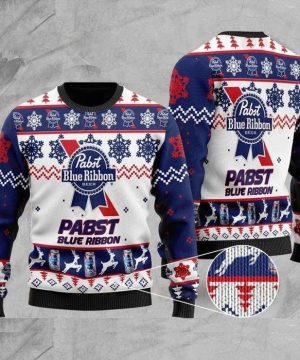 Pabst Blue Ribbon Beer Snowflake Pattern Christmas 3D Sweater