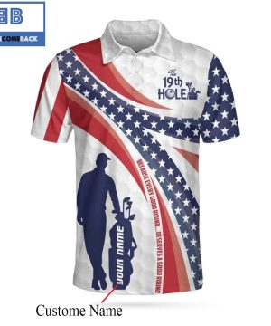 Personalized American Flag Golfer The Nineteenth Hole Athletic Collared Men’s Polo Shirt