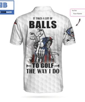 Personalized American Flag Golfing Skeleton Golf It Takes A Lot Of Balls To Golf The Way I Do Athletic Collared Men’s Polo Shirt