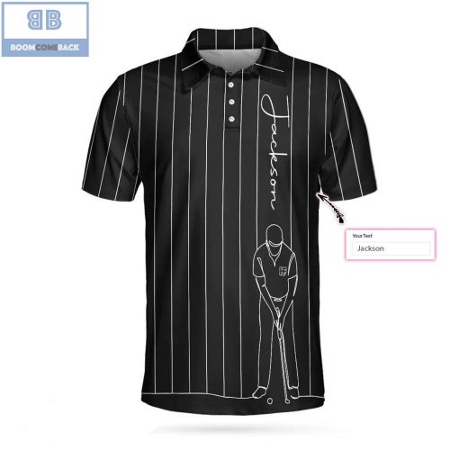 Personalized Black And White One Line Drawing Golfer Athletic Collared Men’s Polo Shirt