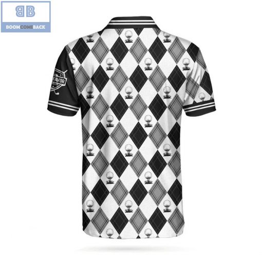 Personalized Golf Aholic Black And White Argyle Pattern Athletic Collared Men’s Polo Shirt