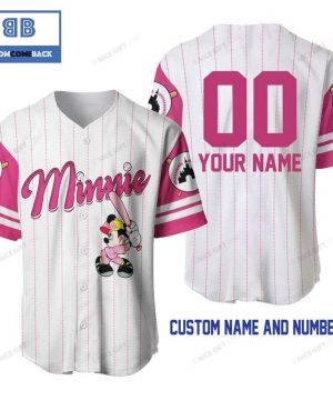 Personalized Minnie Mouse White And Pink Baseball Jersey