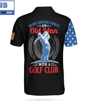 Personalized Skull Golf With American Flag Never Underate An Old Man With A Golf Club Athletic Collared Men’s Polo Shirt