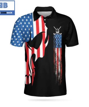 Personalized Skull Golf With American Flag Never Underate An Old Man With A Golf Club Athletic Collared Men’s Polo Shirt