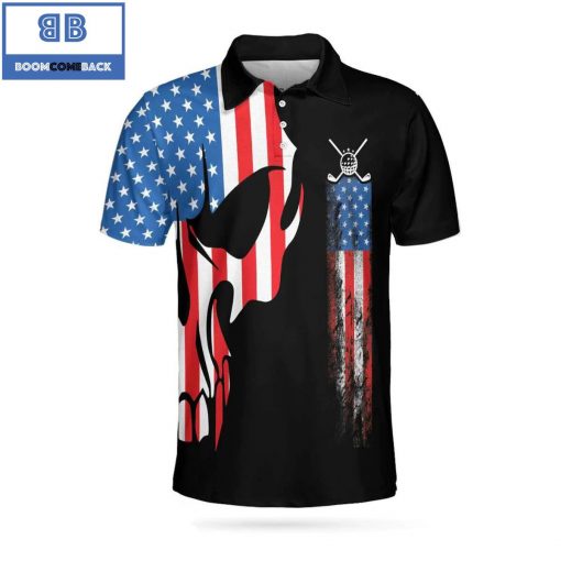 Personalized Skull Golf With American Flag Never Underate An Old Man With A Golf Club Athletic Collared Men’s Polo Shirt