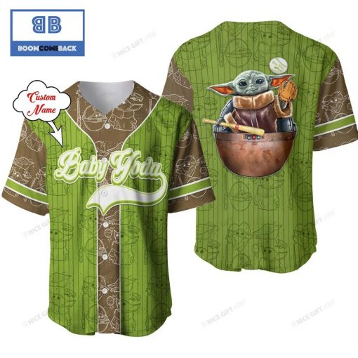 Personalized Star Wars Baby Yoda Dark Green Baseball Jersey