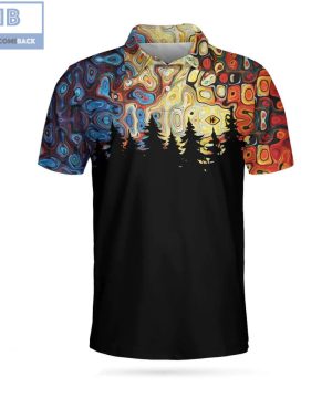 Sky Wavy Abstract Seamless Pattern With Silhouette Pine Forest Athletic Collared Men's Polo Shirt