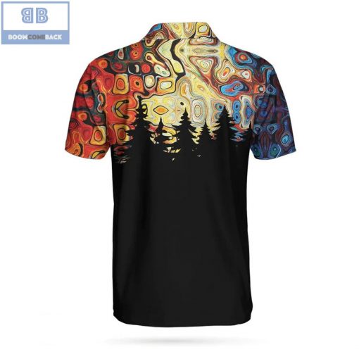 Sky Wavy Abstract Seamless Pattern With Silhouette Pine Forest Athletic Collared Men’s Polo Shirt